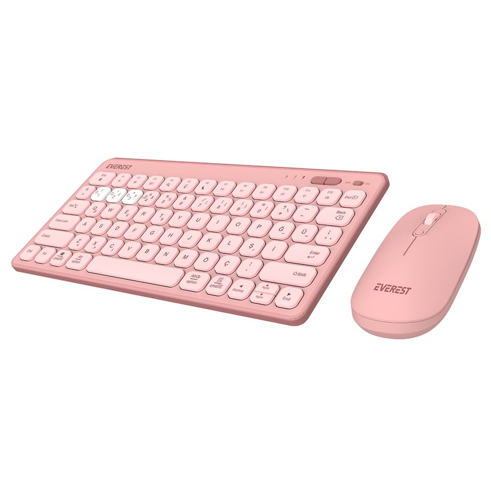 Everest LUMI KM-BT903 Pembe 3in1 3 BT + 2.4 1600dpi Ultra İnce Q 4 Cihaz Bağlantılı Scissors Kablosuz Klavye + Mouse Set