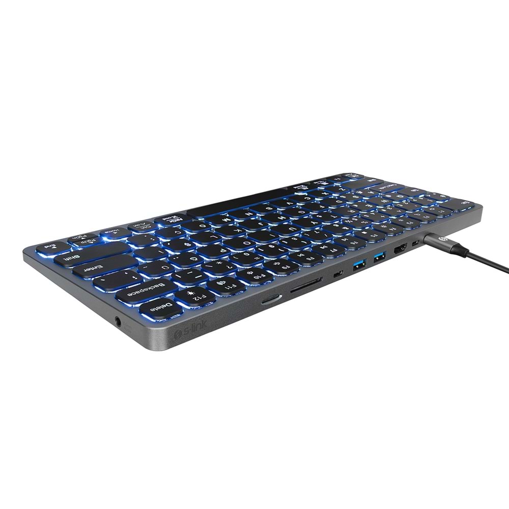 S-Link SW-K801 Siyah USB 8 in 1 USB Q Klavye 2*USB, HDMI, TYPE-C, AUX, TF ve SD Okuyuculu HUB Klavye