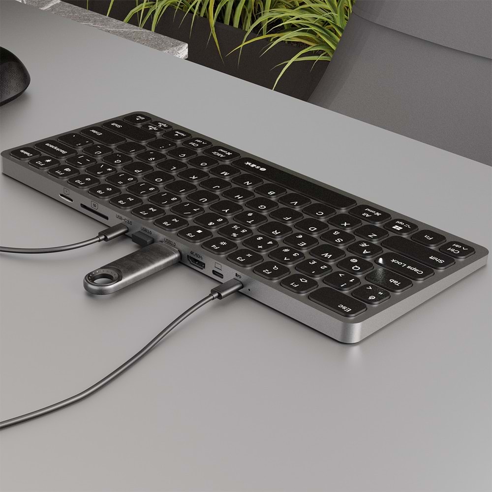S-Link SW-K801 Siyah USB 8 in 1 USB Q Klavye 2*USB, HDMI, TYPE-C, AUX, TF ve SD Okuyuculu HUB Klavye