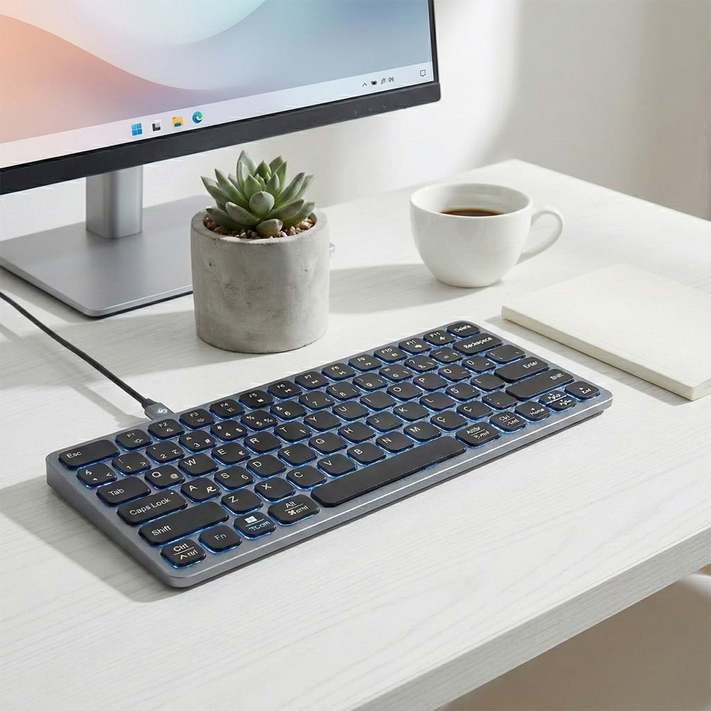 S-Link SW-K801 Siyah USB 8 in 1 USB Q Klavye 2*USB, HDMI, TYPE-C, AUX, TF ve SD Okuyuculu HUB Klavye