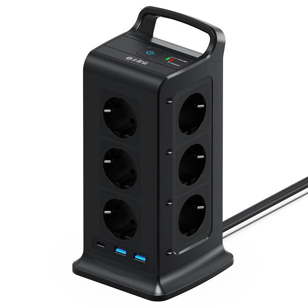 S-link PRZ02 VoltBar 12'li 2M Akım Korumalı Grup Priz 2 USB + Type-C PD 1050J