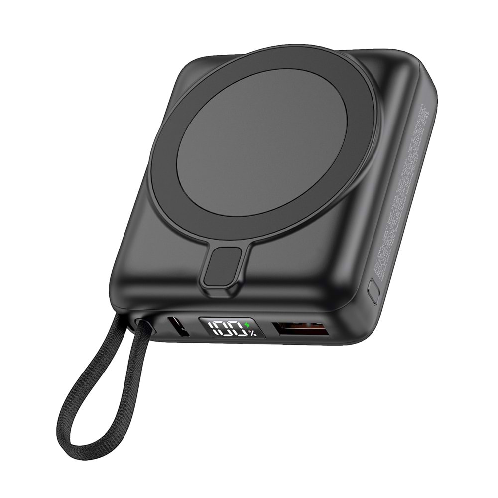 S-link M10L 10000mAh Magsafe 15W PD22.5W+QC3.0 18W Siyah Led Logo Şarj Cihazı Powerbank