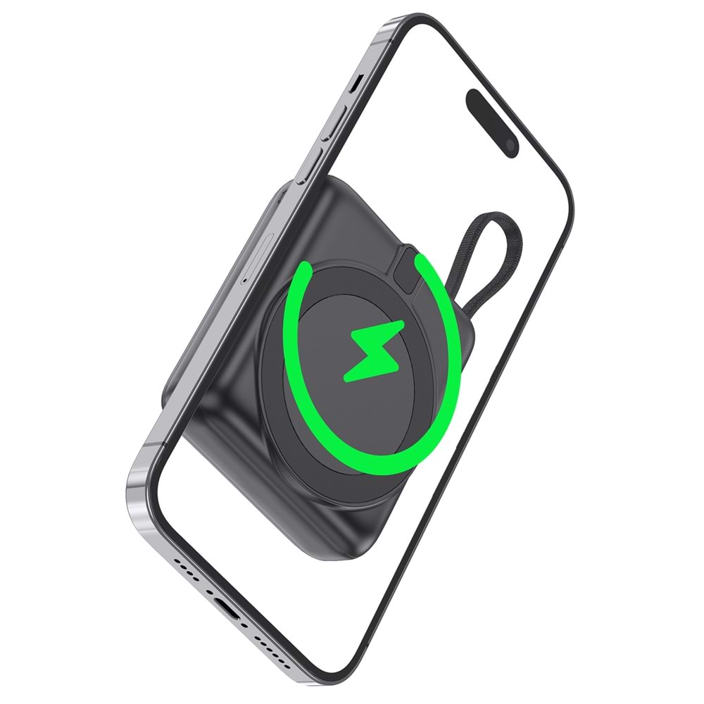 S-link M10L 10000mAh Magsafe 15W PD22.5W+QC3.0 18W Siyah Led Logo Şarj Cihazı Powerbank