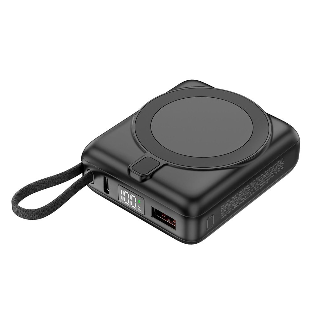 S-link M10L 10000mAh Magsafe 15W PD22.5W+QC3.0 18W Siyah Led Logo Şarj Cihazı Powerbank