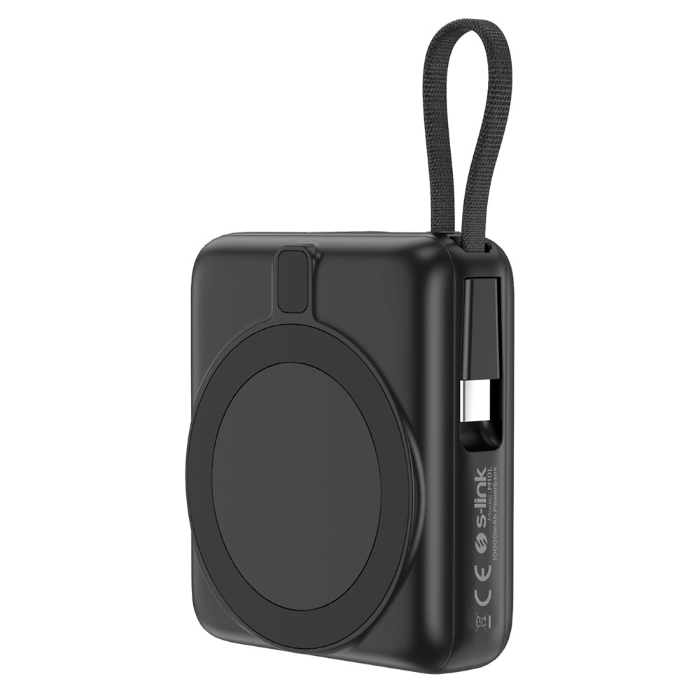 S-link M10L 10000mAh Magsafe 15W PD22.5W+QC3.0 18W Siyah Led Logo Şarj Cihazı Powerbank