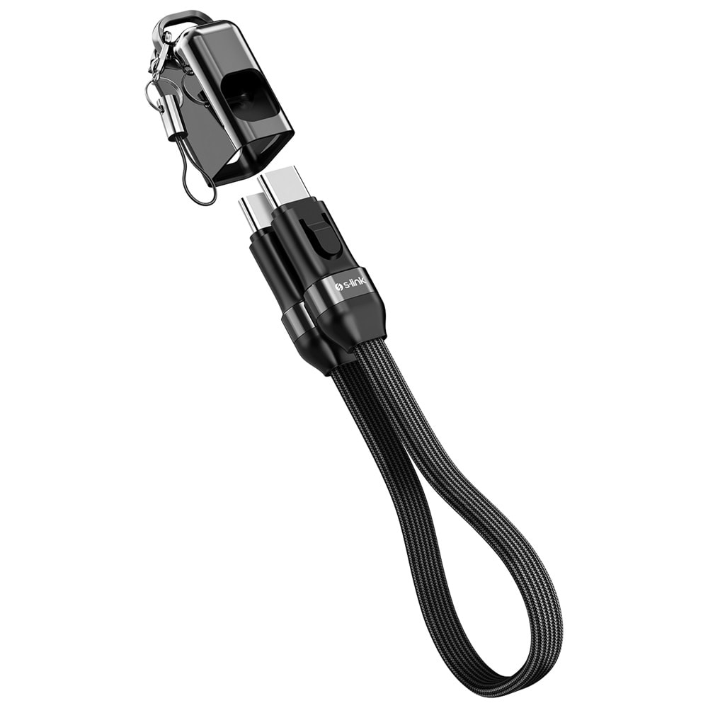 S-link Armor CC-020 60W 20 cm Type-C to Type-C PD Örgülü Metal Başlıklı Siyah Hızlı Şarj Kablosu