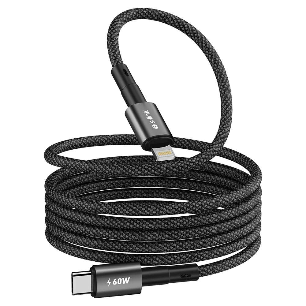 S-link Armor MCL-01 30W 1m Type-C to Lightning PD Örgülü Metal Başlıklı Siyah Hızlı Şarj Kablosu