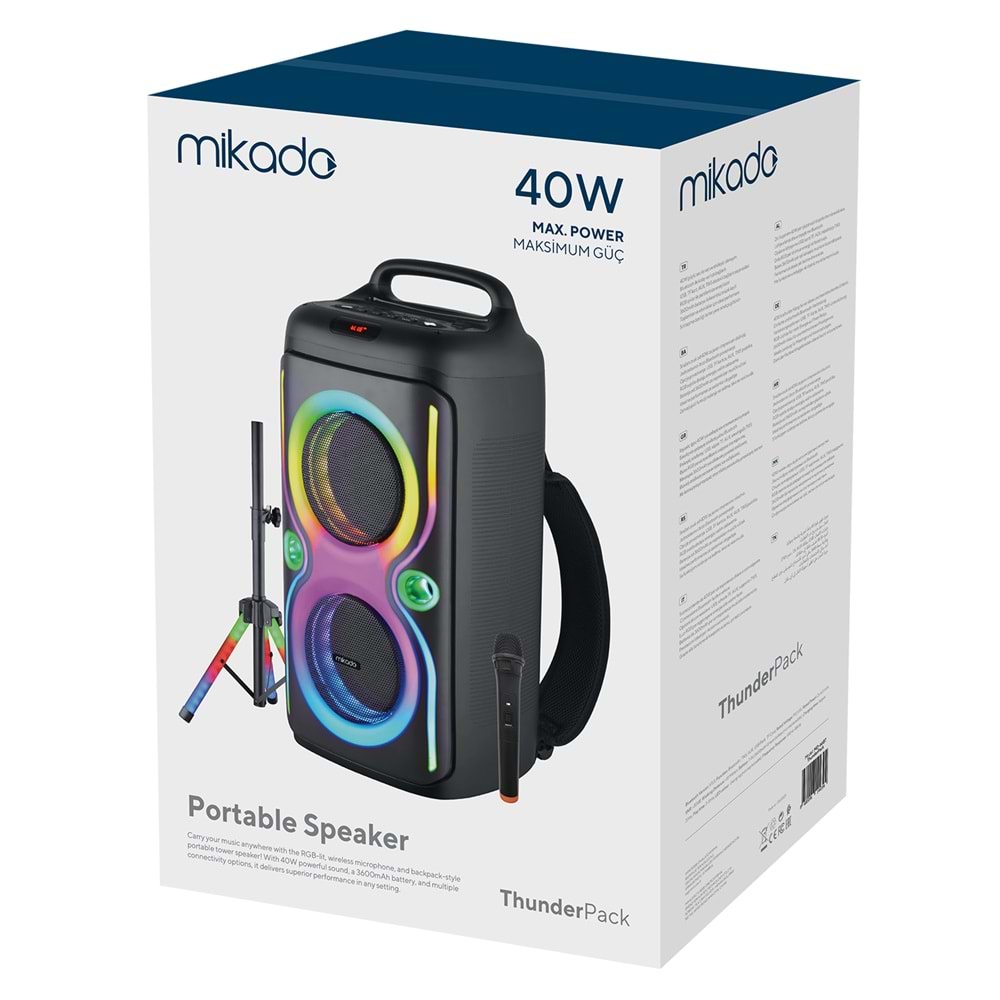 Mikado MD-66BT ThunderBag 40W RGB Işıklı Kablosuz Bluetooth Toplantı-Parti Hoparlörü
