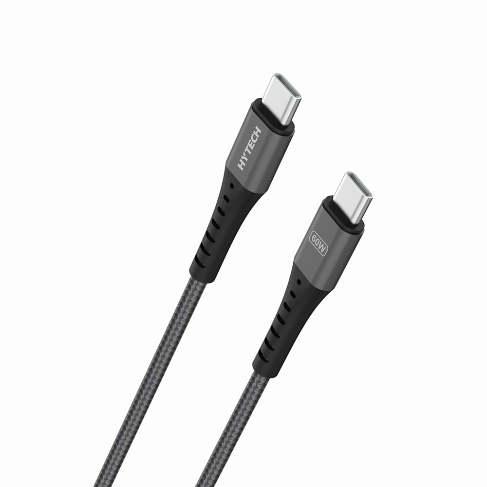 Hytech HY-X706 1m 60W Type-C to Type-C Örgülü Hızlı Koyu Gri Data + Sarj Kablosu