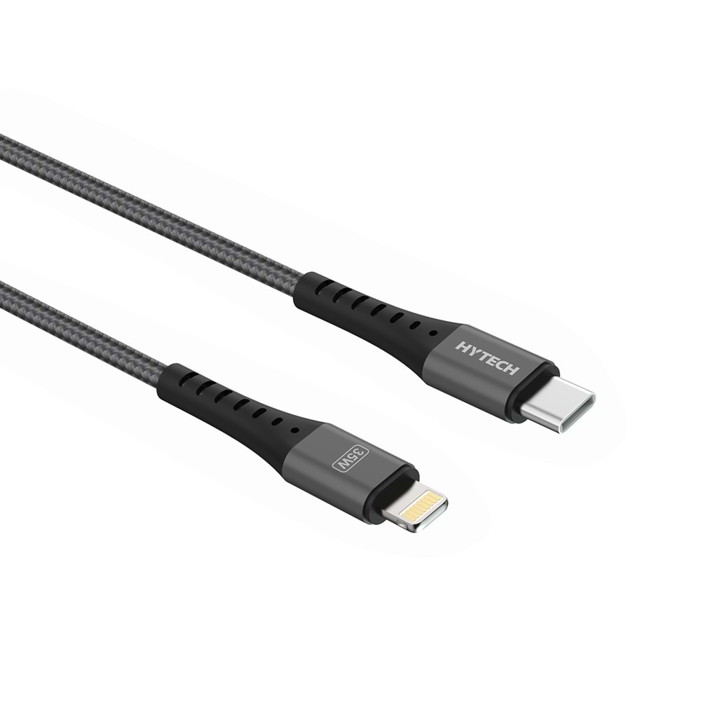 Hytech HY-X806 35W 1m Type-C to Lightning PD QuickCharge Örgülü Koyu Gri Hızlı Şarj Kablosu