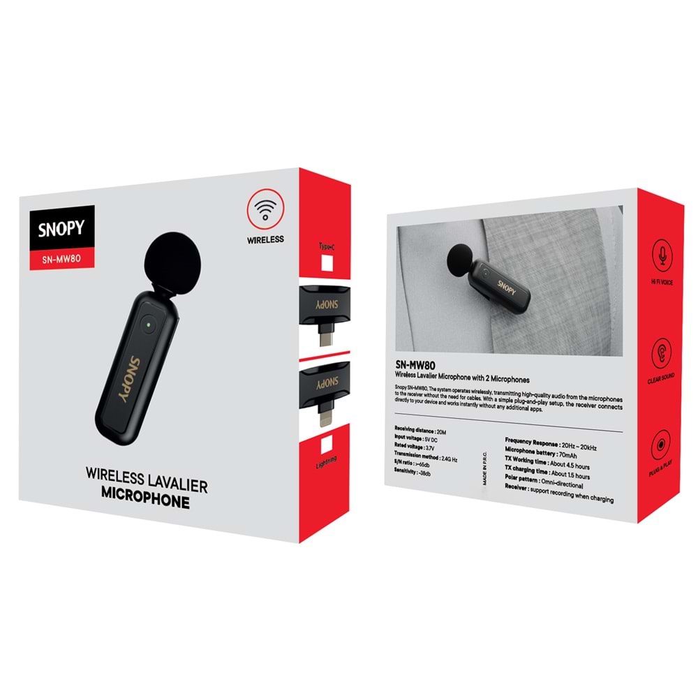 Snopy SN-MW81 Siyah 2 Mikrofonlu Kablosuz Type-c Yaka Mikrofonu