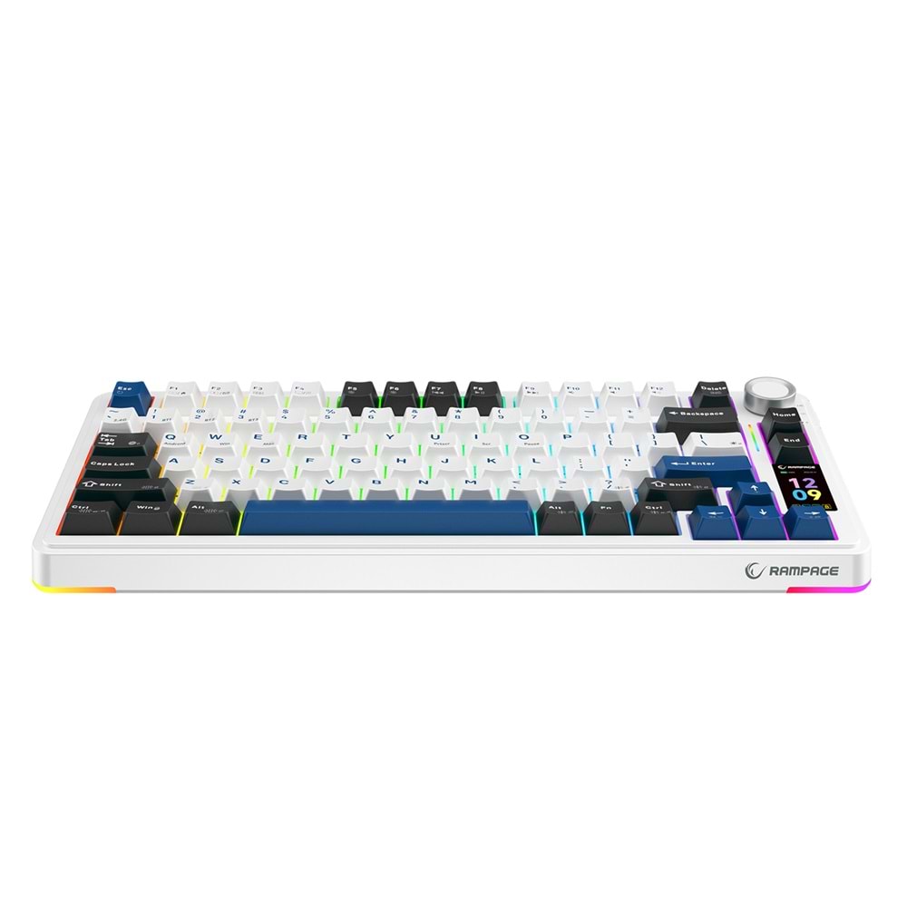 Rampage Quell Pro Ekranlı Beyaz Hot Swap 2.4G + Bluetooth Wireless RGB Gasket Oil Switch English Layout PBT Keycaps Mekanik Oyuncu Klavyesi Outlet