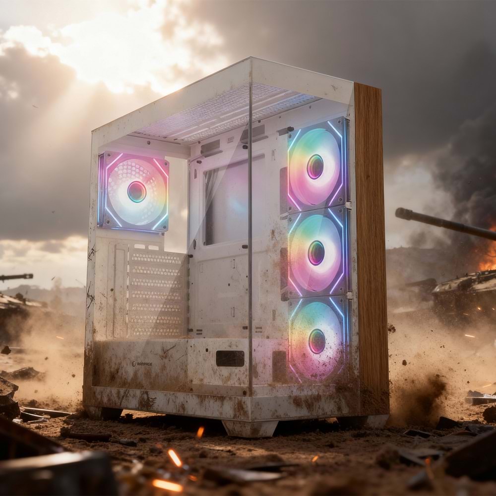 Rampage CRUISER V2 Mesh Temperli Camlı 750W 80 Plus Bronze Beyaz 4x120mm ARGB Fan Gaming Oyuncu Kasası OUTLET