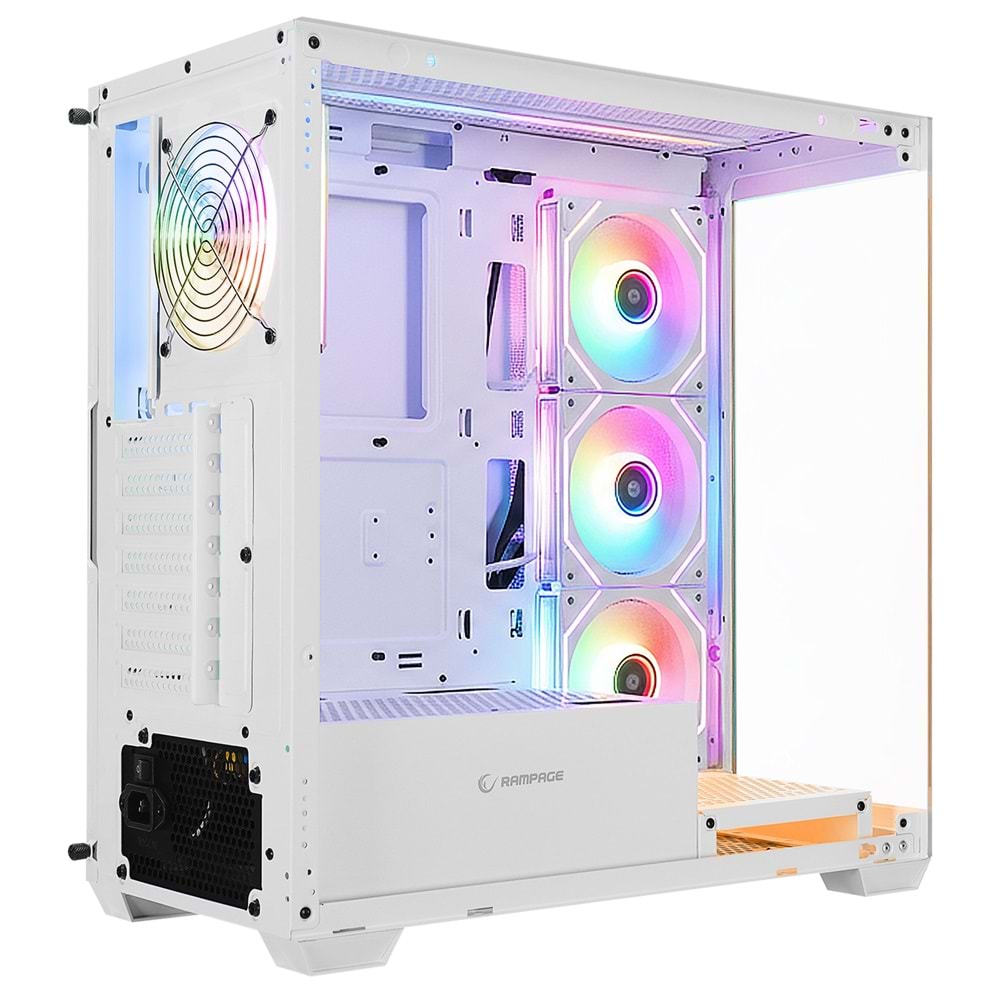 Rampage CRUISER V2 Mesh Temperli Camlı 750W 80 Plus Bronze Beyaz 4x120mm ARGB Fan Gaming Oyuncu Kasası OUTLET