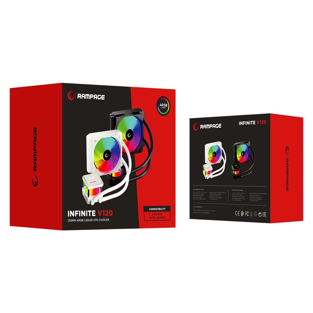 Rampage INFINITE V120 Beyaz ARGB Intel LGA1700/AMD AM5 Uyumlu 120mm Sıvı Soğutmalı CPU Fan Outlet