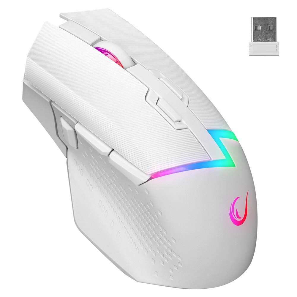 Rampage DROP M3 V2 24000 DPI PAW3311 Sensör RGB Şarjlı Kablosuz Huano Switch Gaming Oyuncu Mouse Beyaz
