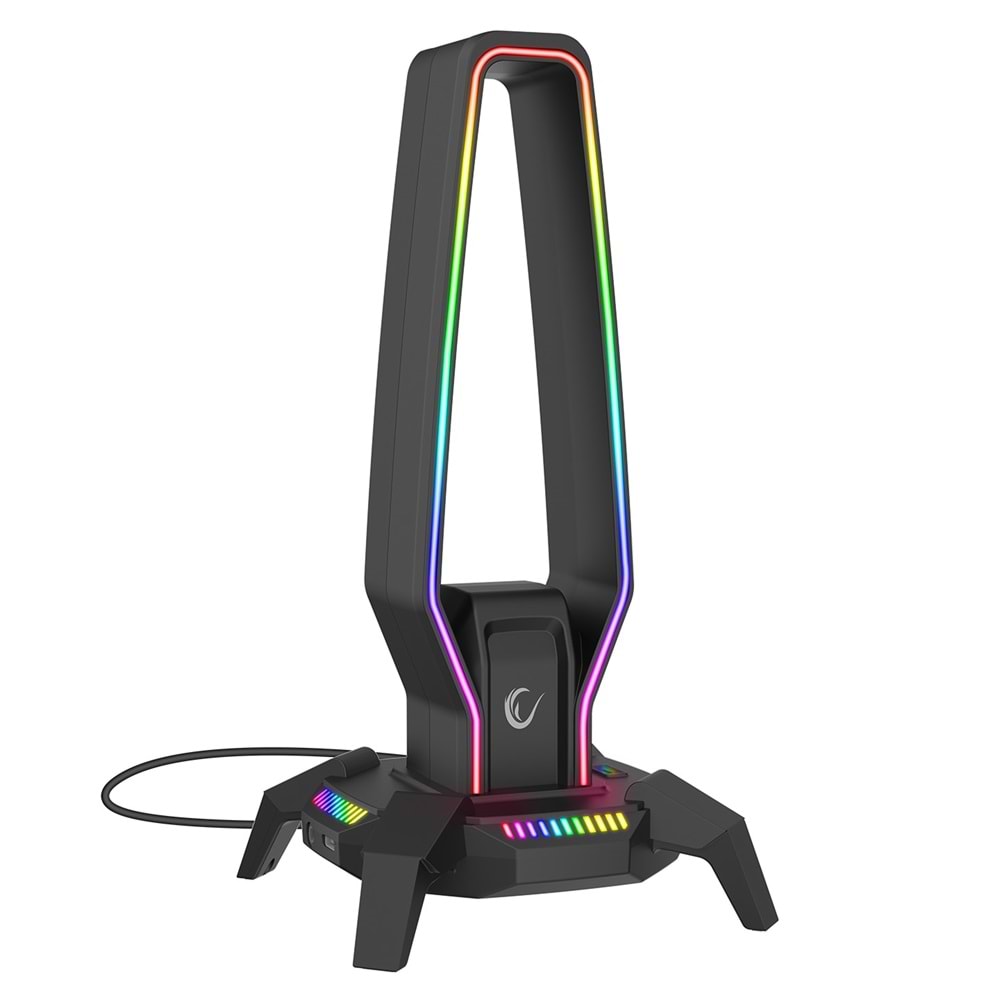 Rampage RM-H27 RGB Işıklı 3*USB 1*Type-C Siyah 1*3.5mm Port Kulaklık Standı
