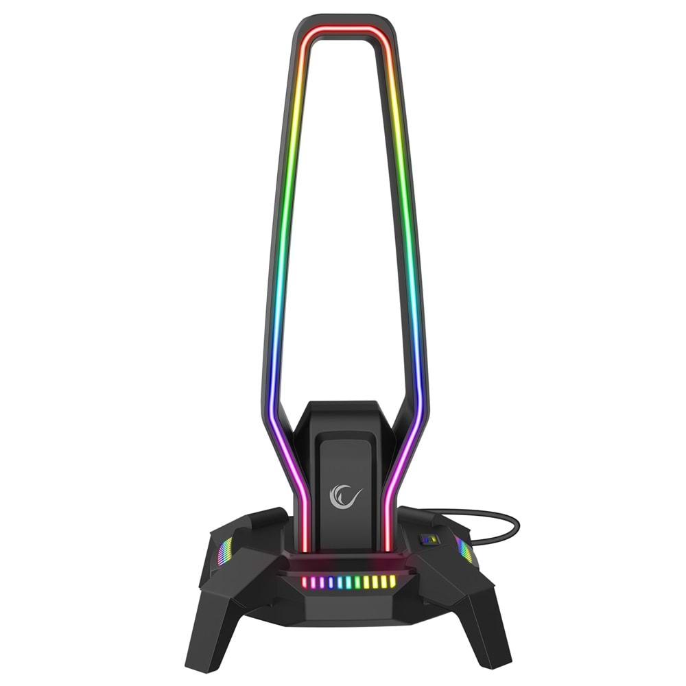 Rampage RM-H27 RGB Işıklı 3*USB 1*Type-C Siyah 1*3.5mm Port Kulaklık Standı