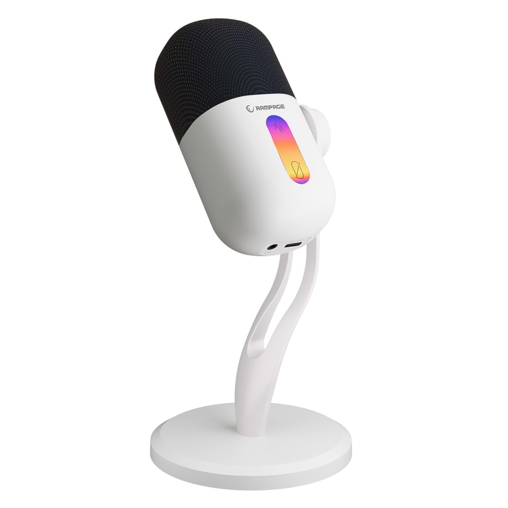 Rampage ARPEJ Beyaz RGB Standlı Ses Göstergeli USB Masaüstü Oyuncu Mikrofonu