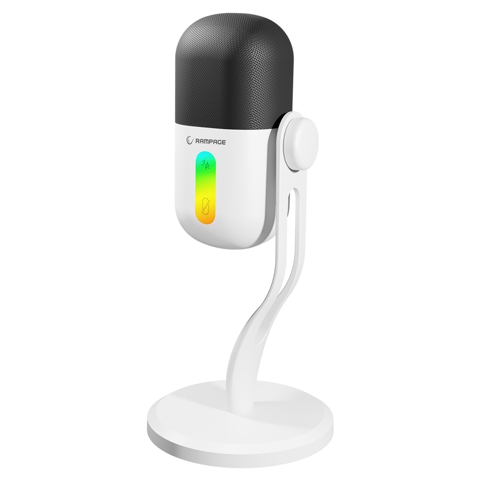 Rampage ARPEJ Beyaz RGB Standlı Ses Göstergeli USB Masaüstü Oyuncu Mikrofonu