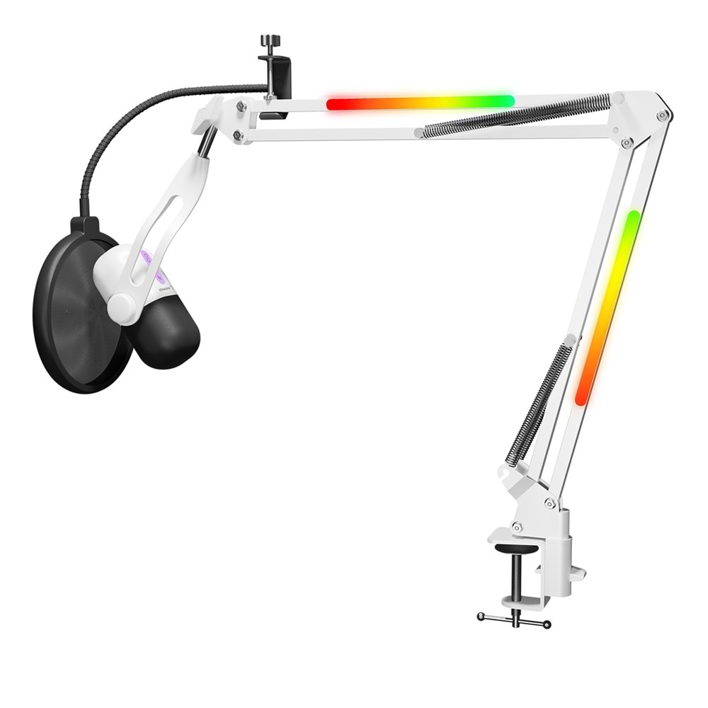 Rampage ARPEJ Beyaz RGB Standlı Ses Göstergeli USB Masaüstü Oyuncu Mikrofonu