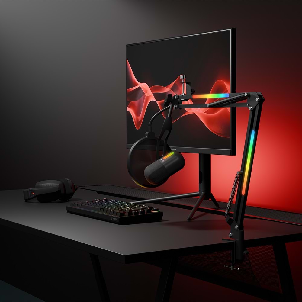 Rampage ARPEJ Siyah RGB Standlı Ses Göstergeli USB Masaüstü Oyuncu Mikrofonu