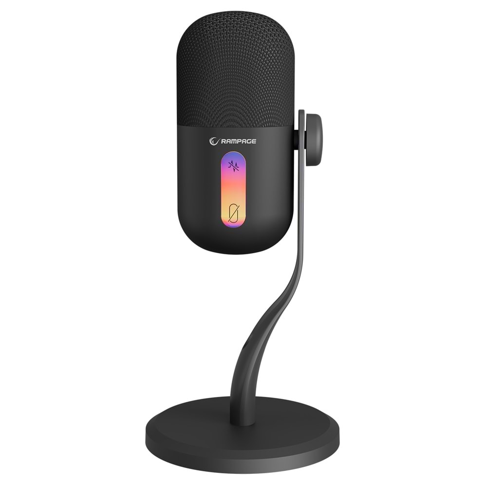 Rampage ARPEJ Siyah RGB Standlı Ses Göstergeli USB Masaüstü Oyuncu Mikrofonu
