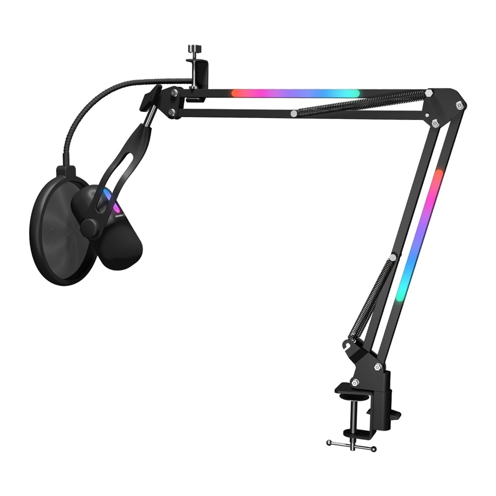 Rampage ARPEJ Siyah RGB Standlı Ses Göstergeli USB Masaüstü Oyuncu Mikrofonu