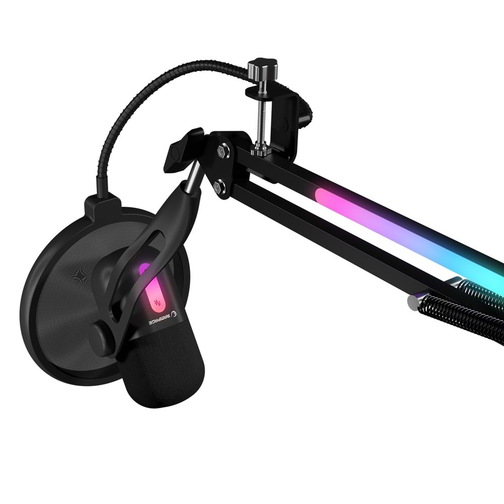 Rampage ARPEJ Siyah RGB Standlı Ses Göstergeli USB Masaüstü Oyuncu Mikrofonu