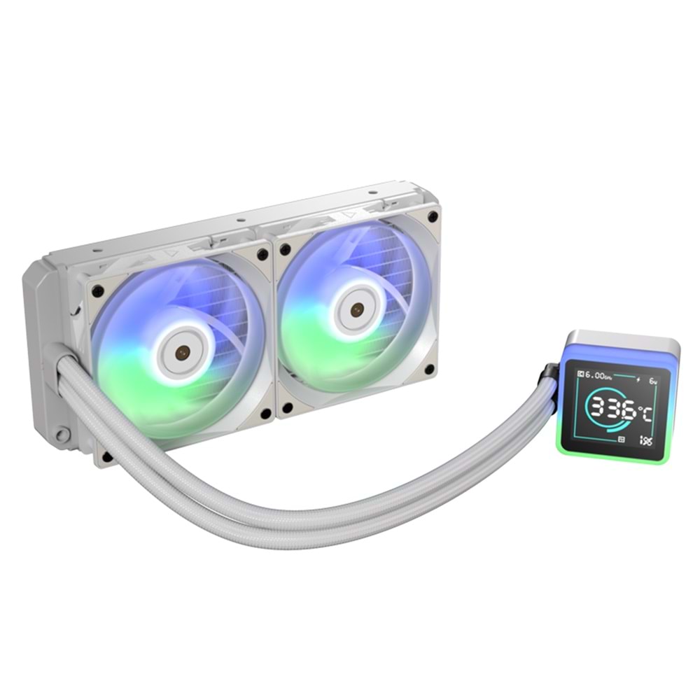 BitFenix KUZY BFW-KCD-240-WW27A-RP Dijital Göstergeli ARGB Fanlı AM5/LGA1851 Beyaz 240mm LCD Sıvı Soğutucu Outlet