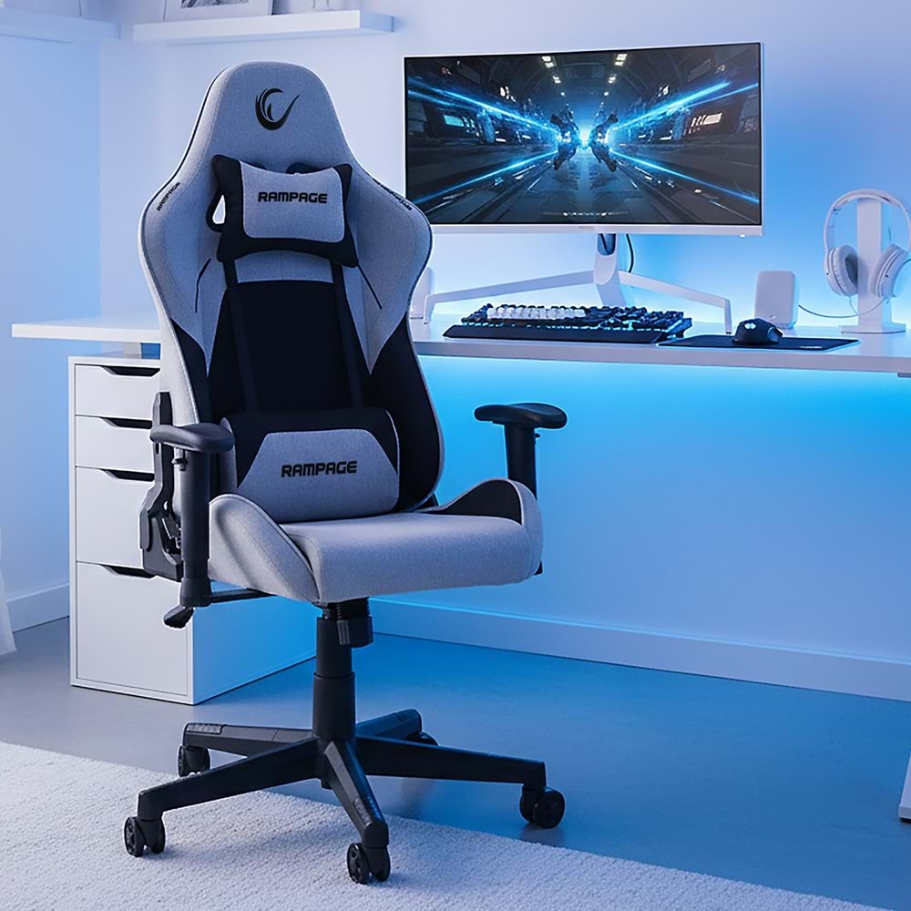 Rampage KL-R26 Peak Üst Seviye Terletmez Kumaş Gri/Siyah Gaming Oyuncu Koltuğu