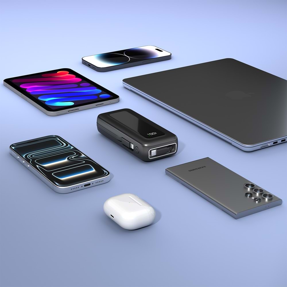 S-link IP-G10M 10000mAh PD35W Makaralı Siyah LCD Taşınabilir Pil Şarj Cihazı Powerbank