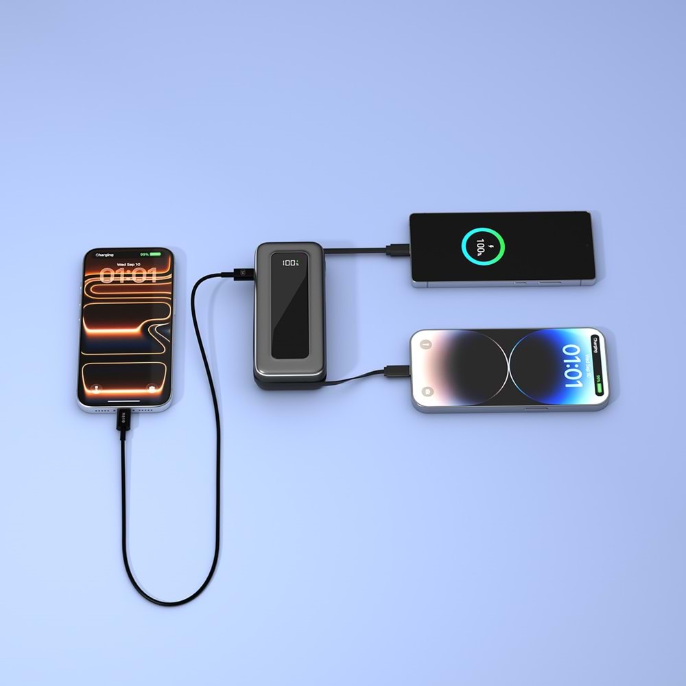 S-link IP-G10M 10000mAh PD35W Makaralı Siyah LCD Taşınabilir Pil Şarj Cihazı Powerbank