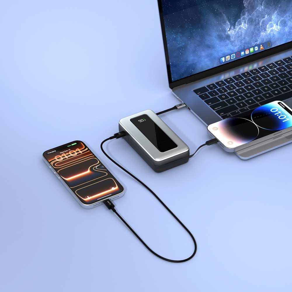 S-link IP-G20M 20000mAh PD65W Makaralı Siyah LCD Taşınabilir Pil Şarj Cihazı Powerbank