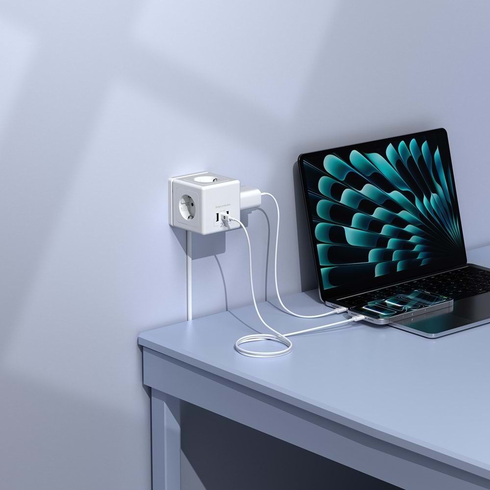 S-link PRZ04 4 Soketli 2 USB + Type-C PD20W 2M Akım Korumalı Priz
