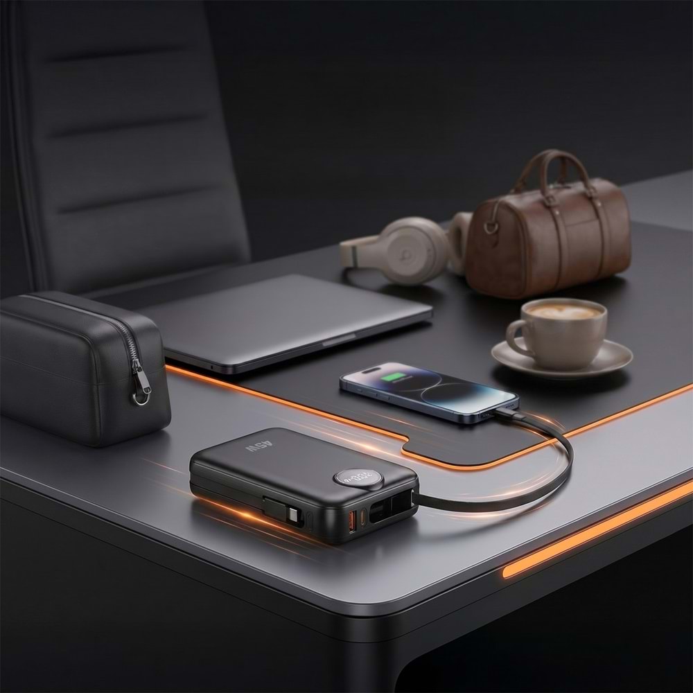 S-Link G450 20000mAh PD45W QC3.0 Dahili Kablolu LCD Ekranlı Siyah Taşınabilir Şarj Cihazı Powerbank