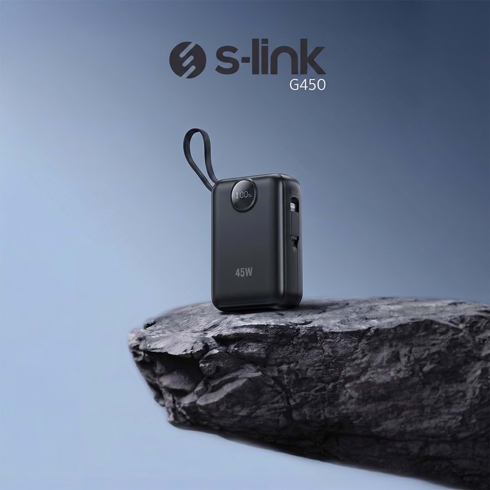 S-Link G450 20000mAh PD45W QC3.0 Dahili Kablolu LCD Ekranlı Siyah Taşınabilir Şarj Cihazı Powerbank