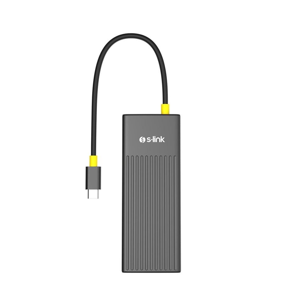 S-link SW-U708 7 in 1 Gri Metal 4K 60Hz HDMI 100W PD 2xUSB 3.2 1xType-C Data SD/TF Type-C Hub Adaptör