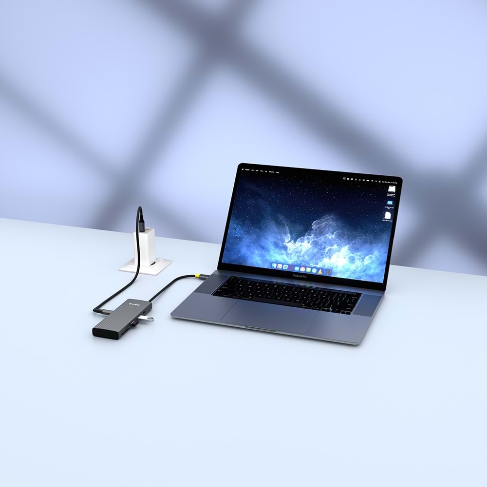 S-link SW-U708 7 in 1 Gri Metal 4K 60Hz HDMI 100W PD 2xUSB 3.2 1xType-C Data SD/TF Type-C Hub Adaptör