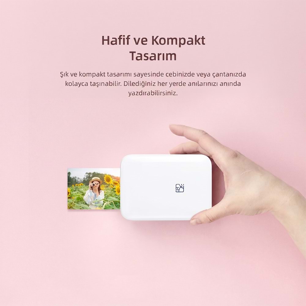 Hanin MT53 Taşınabilir Kablosuz Bluetooth Mini Fotoğraf Yazıcı 5 Kağıt Hediyeli