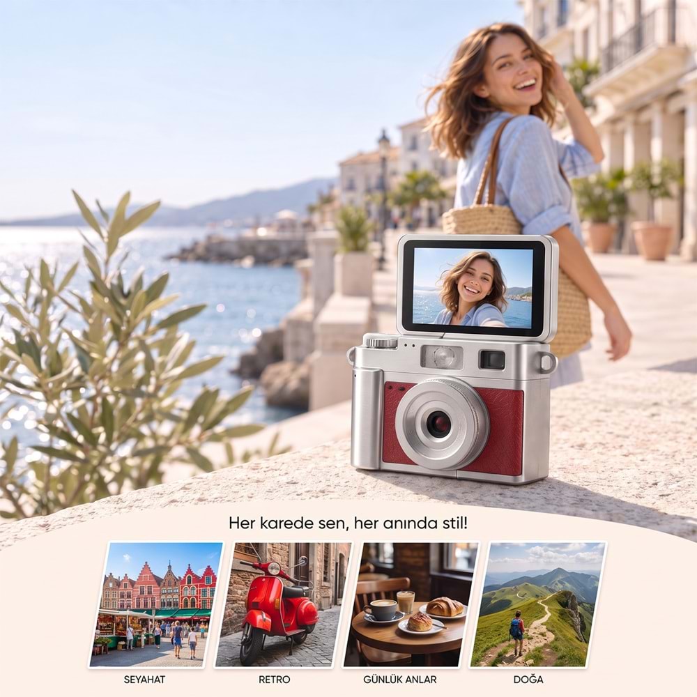 Everest ADK1983 Kahve 2K QHD 1.47 İnç Mini Retro Dijital Kamera
