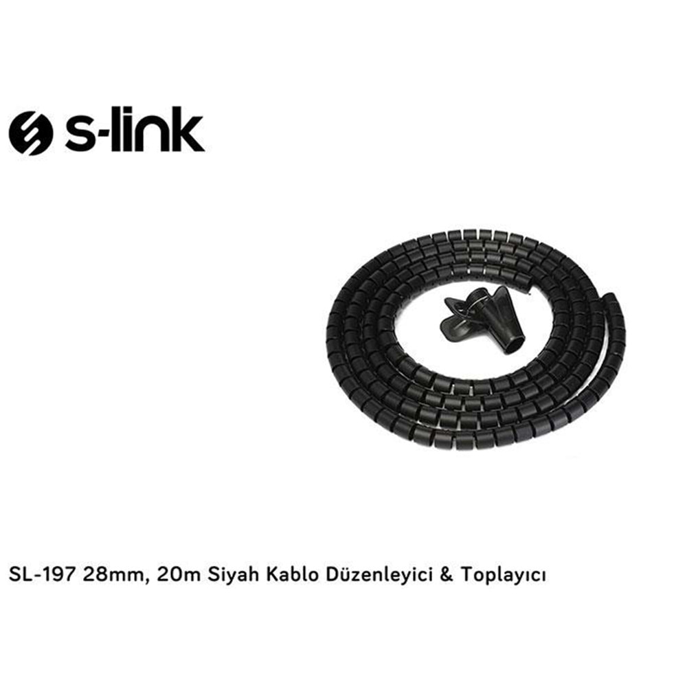 S-Link SL-197 28mm, 20m Siyah Kablo Düzenleyici Toplayıcı