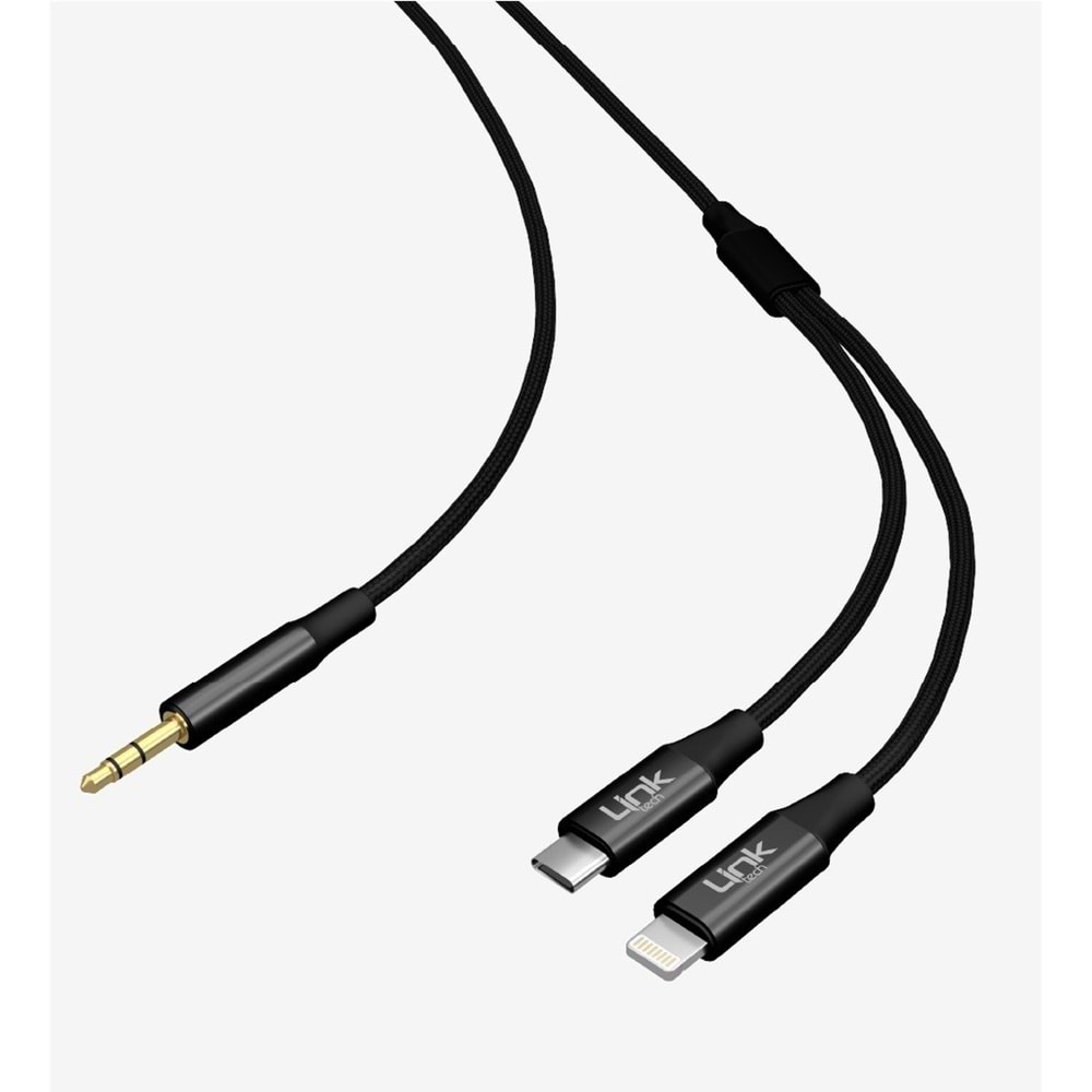 LinkTech A204 2'si 1 Arada AUX Ses Kablosu Type-C ve Lightning'ten 3.5mm Çıkış Çevirici Kablo