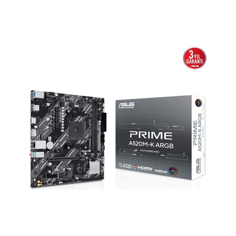 ASUS PRIME A520M-K ARGB AM4 DDR4 5100MHz HDMI DisplayPort M.2 USB 5Gbps mATX Anakart