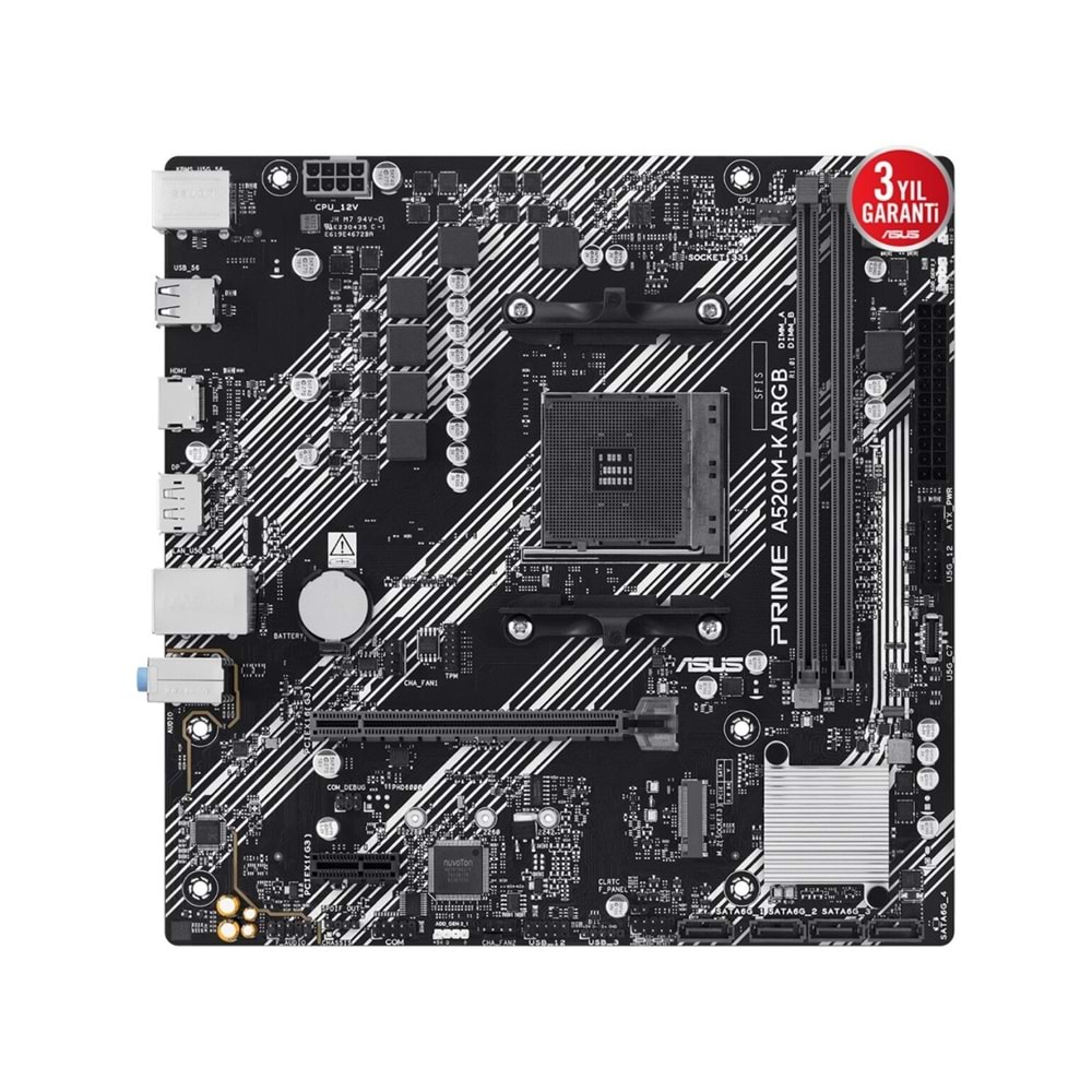 ASUS PRIME A520M-K ARGB AM4 DDR4 5100MHz HDMI DisplayPort M.2 USB 5Gbps mATX Anakart