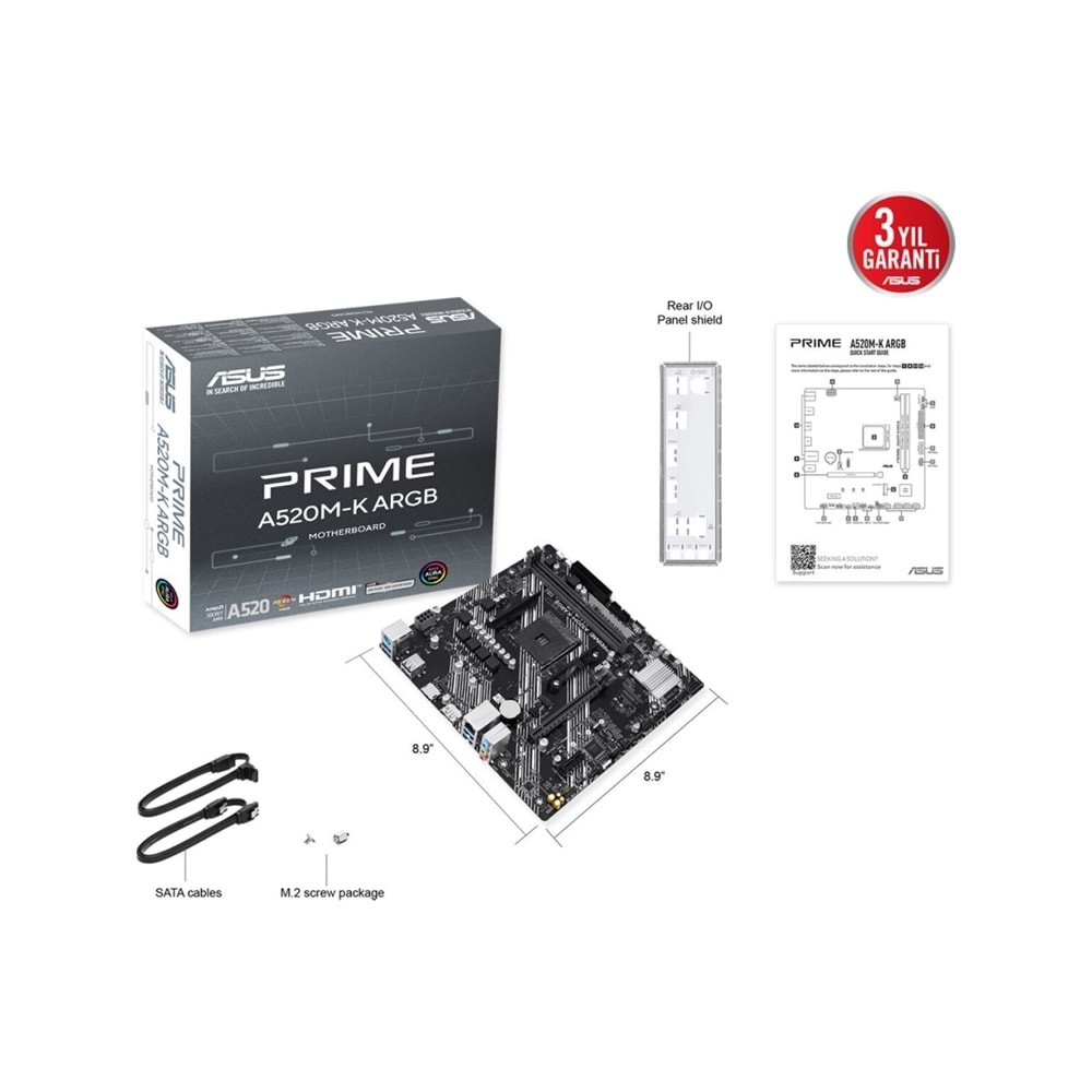 ASUS PRIME A520M-K ARGB AM4 DDR4 5100MHz HDMI DisplayPort M.2 USB 5Gbps mATX Anakart