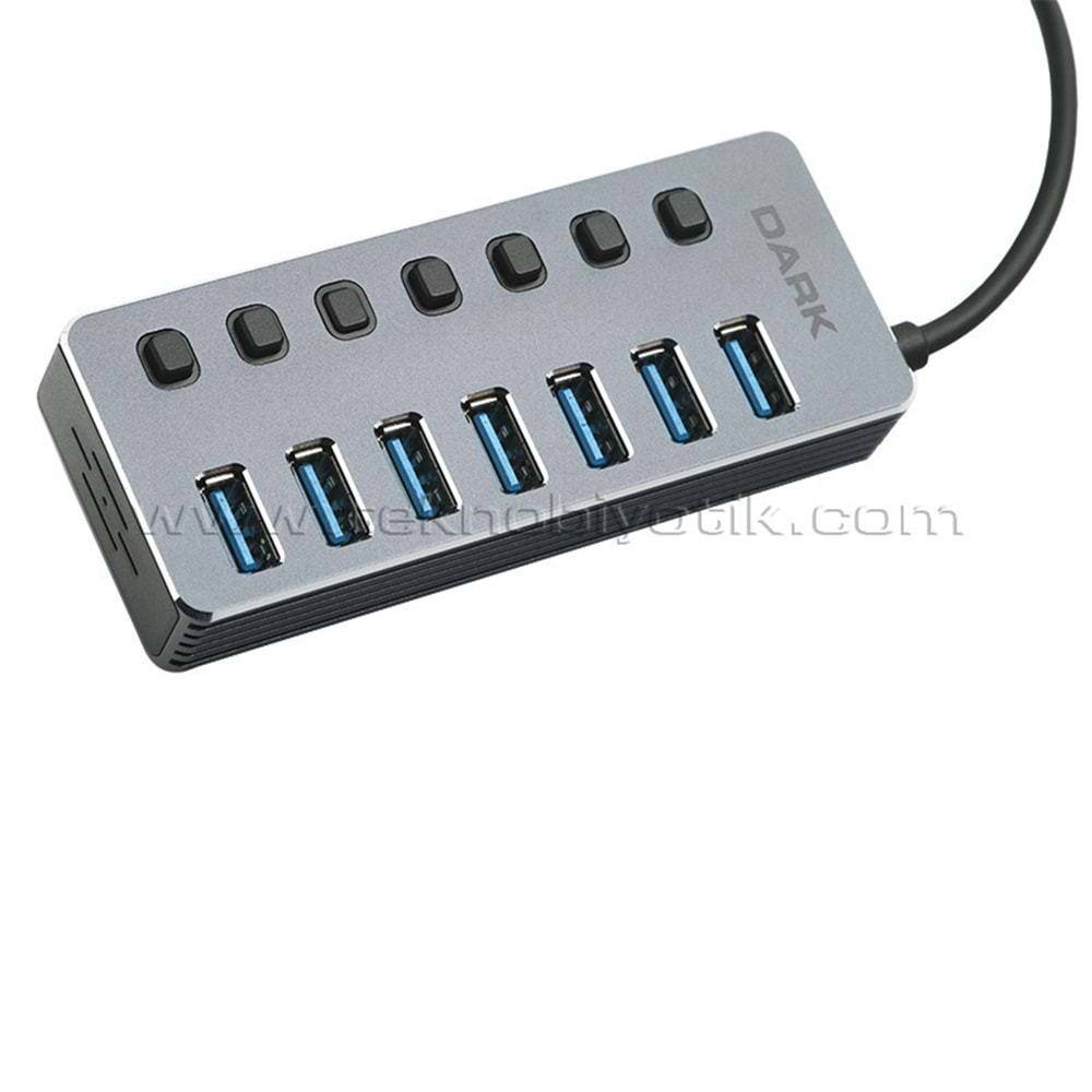 Dark 7 Port USB 3.0 Hub ve 1 Port Yüksek Hızlı Şarj Adaptörlü USB Çoklayıcı