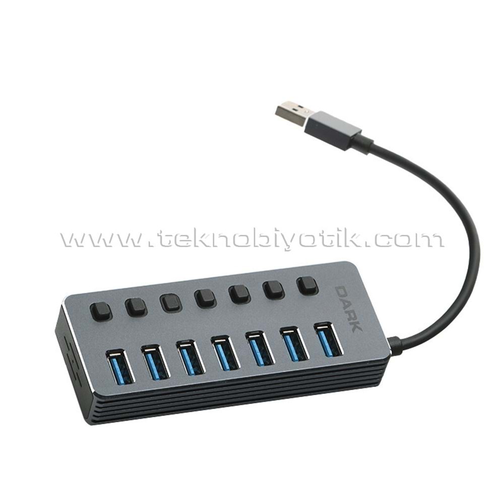 Dark 7 Port USB 3.0 Hub ve 1 Port Yüksek Hızlı Şarj Adaptörlü USB Çoklayıcı
