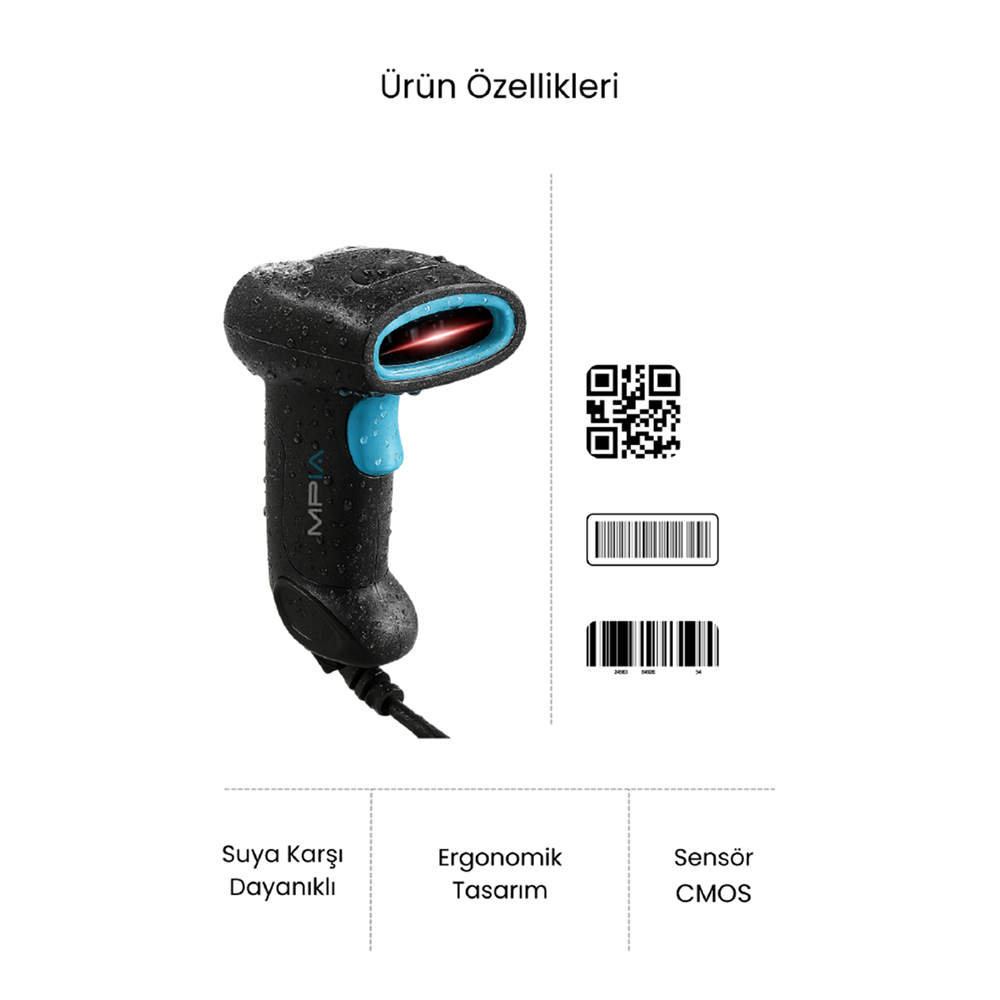 NBTech MPIA BS-1 USB Kablolu Siyah zemin 1D/2D Barkod & Karekod Okuyucu