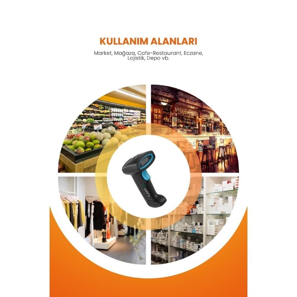 NBTech MPIA Mpıa Bs-2 Kablosuz Siyah zemin 1d/2d Standlı Barkod & Karekod Okuyucu